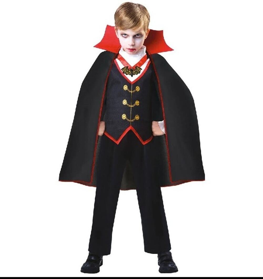 Childs Dracula Dress Costume Victorian Vampire Halloween Kids Boys 2pc Sz M 8-10